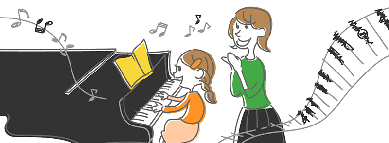 ピアノのレッスンをする講師とそれを受ける子供のイラスト